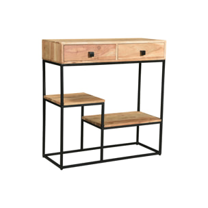 Console avec rangements 2 tiroirs en bois massif et métal noir L80 cm GRENELLE