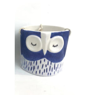 Portavaso pensile in ceramica gufo blu cm ø10,3h9/18