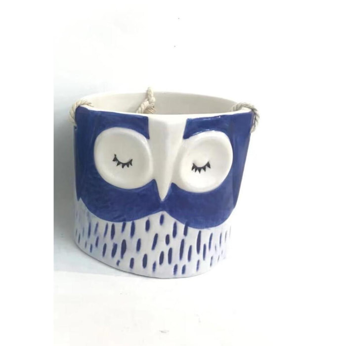 Portavaso pensile in ceramica gufo blu cm ø10,3h9/18