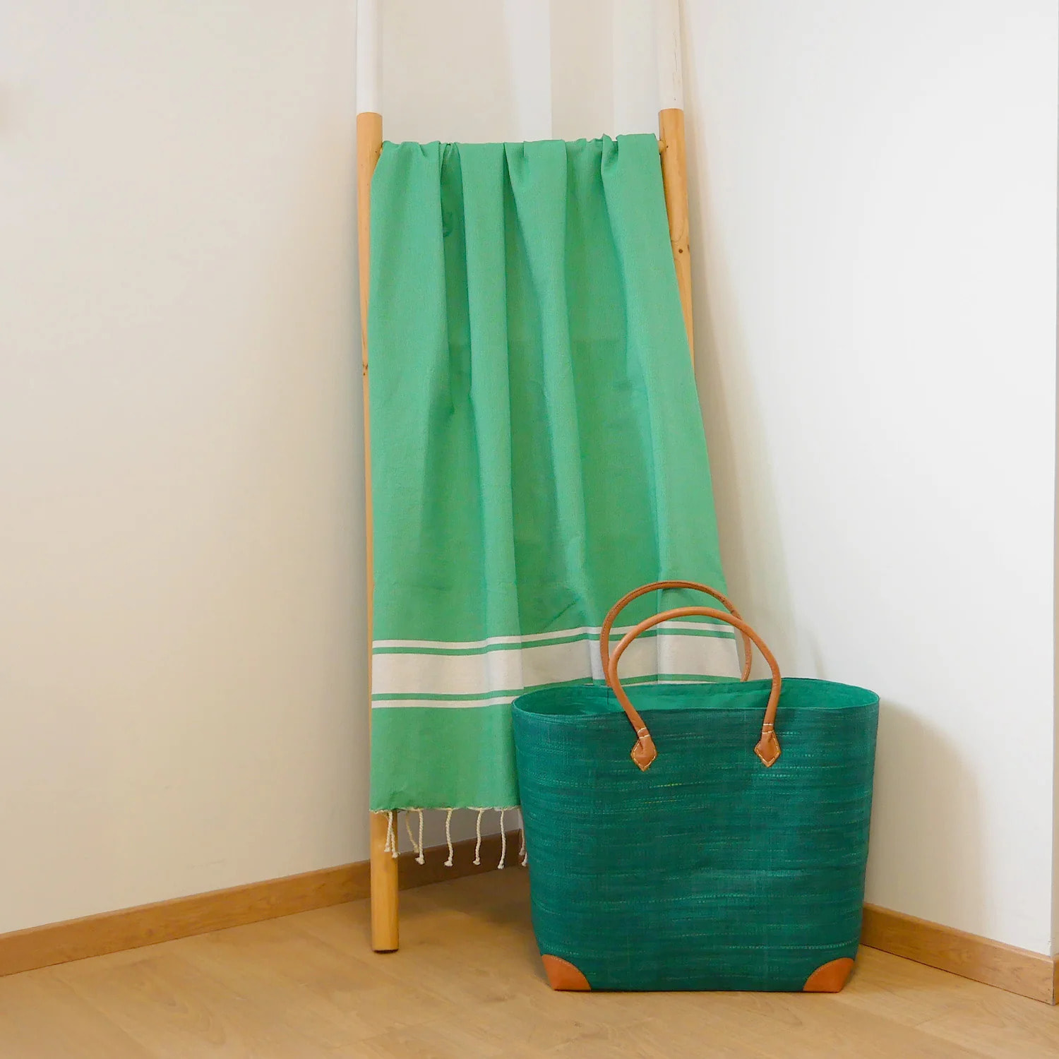 Fouta plate traditionnelle Vert 100x200 190g/m² - Kozo Vert Emeraude