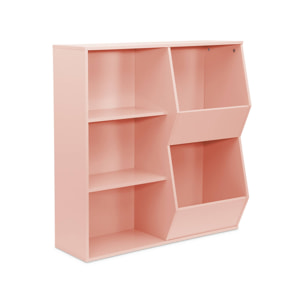 Meuble de rangement enfant rose. 3 étagères et 2 espaces de rangement