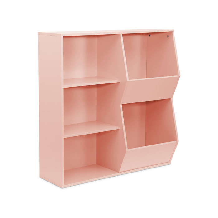 Meuble de rangement enfant rose. 3 étagères et 2 espaces de rangement