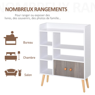 Bibliothèque scandinave multi-rangements blanc gris