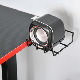 HOMCOM Bureau gaming racing bureau gamer bureau informatique bracket supports casque enceintes porte-gobelet métal plateau MDF texture carbone rouge noir