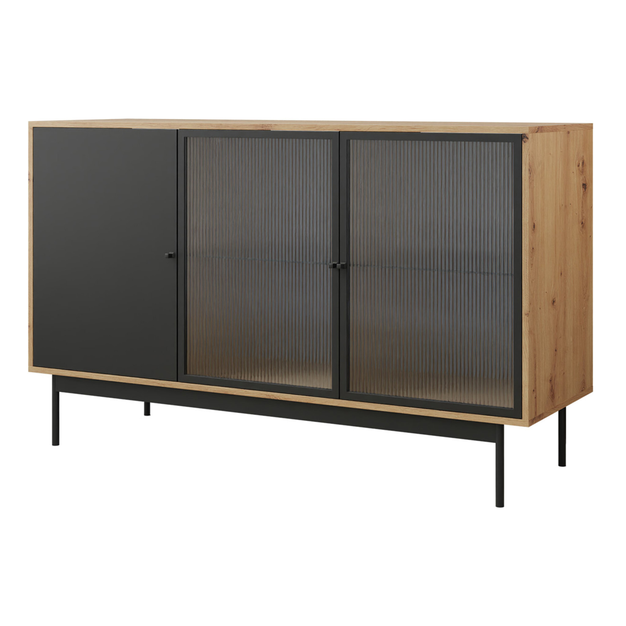 Lamia - buffet bas - effet bois et noir - 3 portes - 148 cm - Noir / Bois