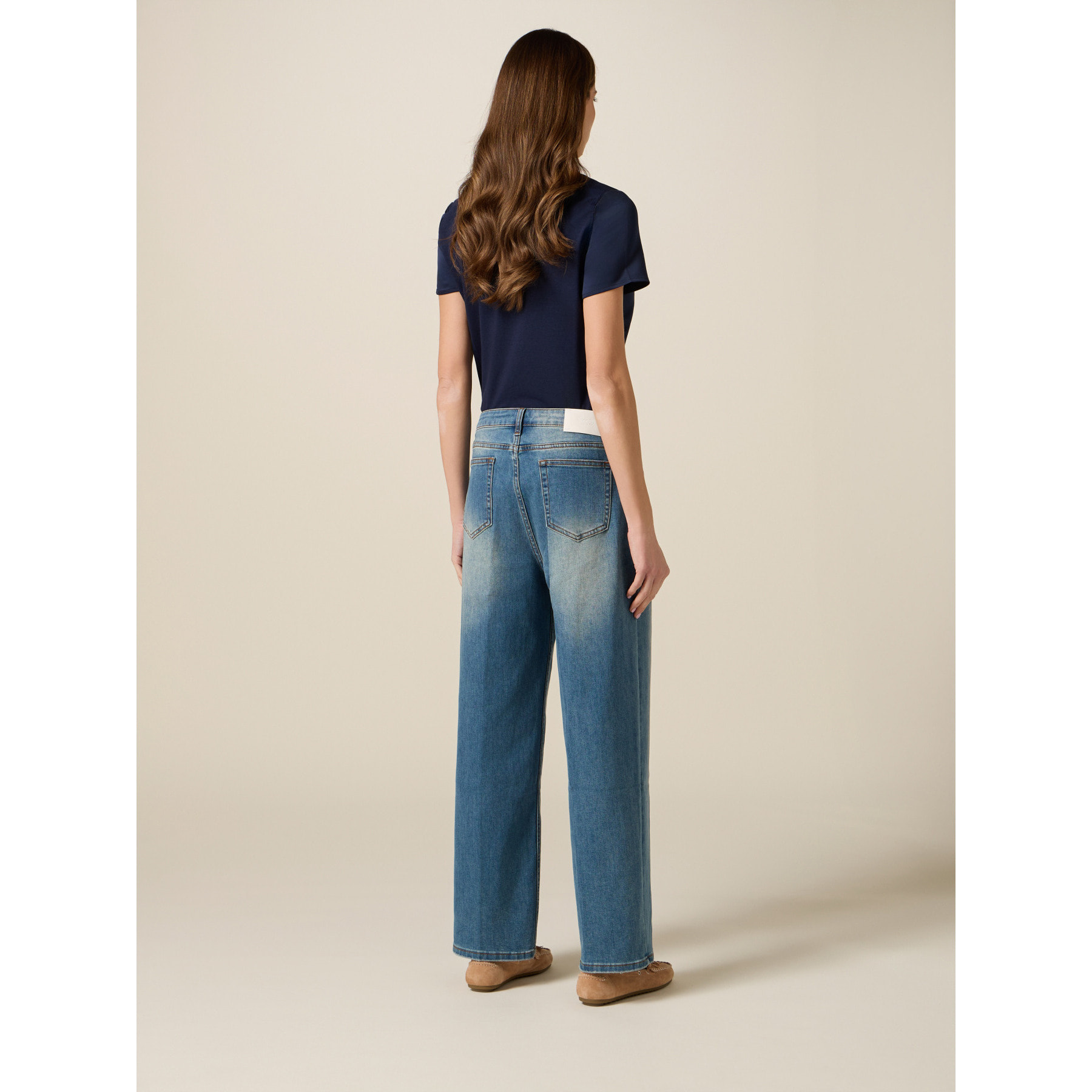 Oltre - Jeans wide leg con castoni - Azzurro