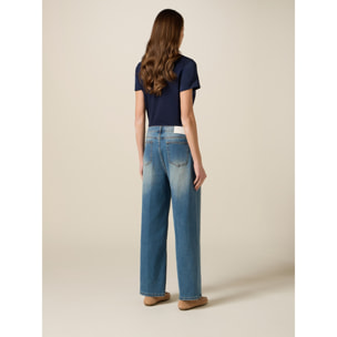 Oltre - Jeans wide leg con castoni - Azzurro