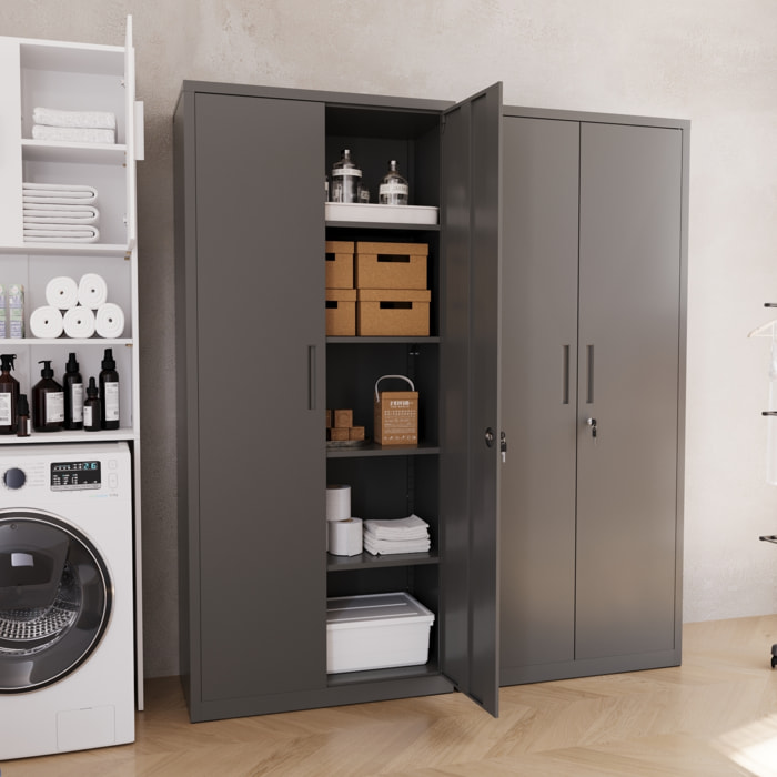 Armadio Armadietto In Metallo Multiuso Doppia Anta 5 Ripiani Regolabili Chiusura Con Doppia Chiave Mobiletto Documenti Ufficio 180x80x40 Cm Nero