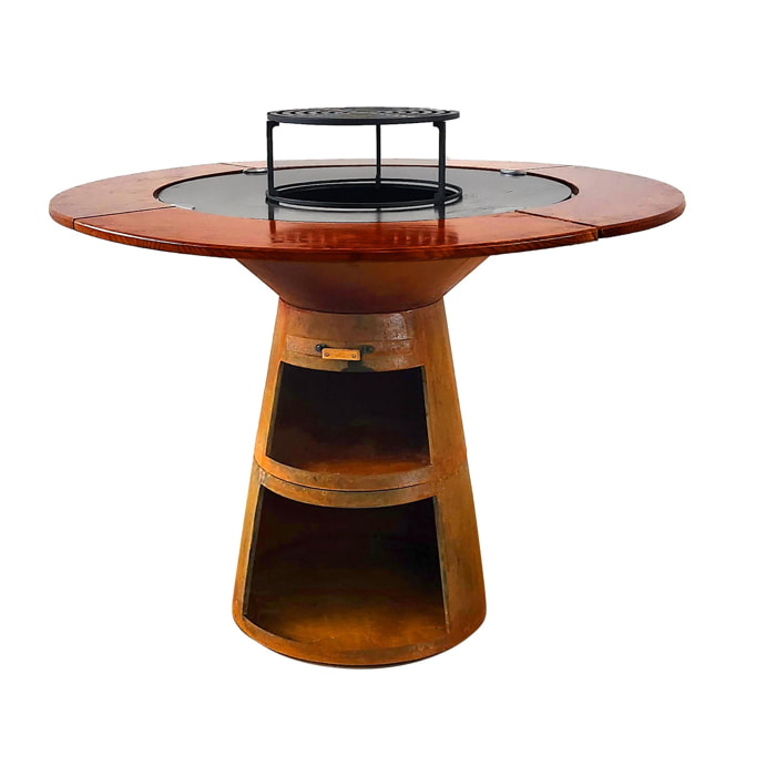 Barbacoa redonda con plancha de acero y grill y tablero de madera EFP59CO WOOD PURLINE  W