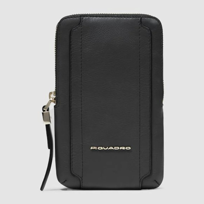 Piquadro Porta telefono da collo in pelle con porta carte di credito, schermato con protezione RFID