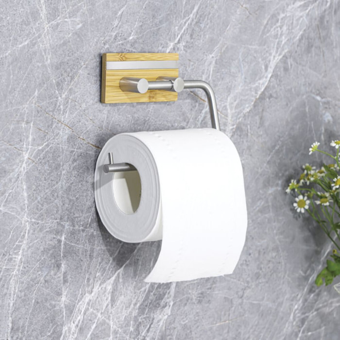 Porte rouleau papier wc adhésif FLAVIO Acier & Bambou MSV