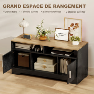 Meuble TV banc TV compact 2 portes 3 niches dim. 105 x 40 x 52 cm effet bois clair noir