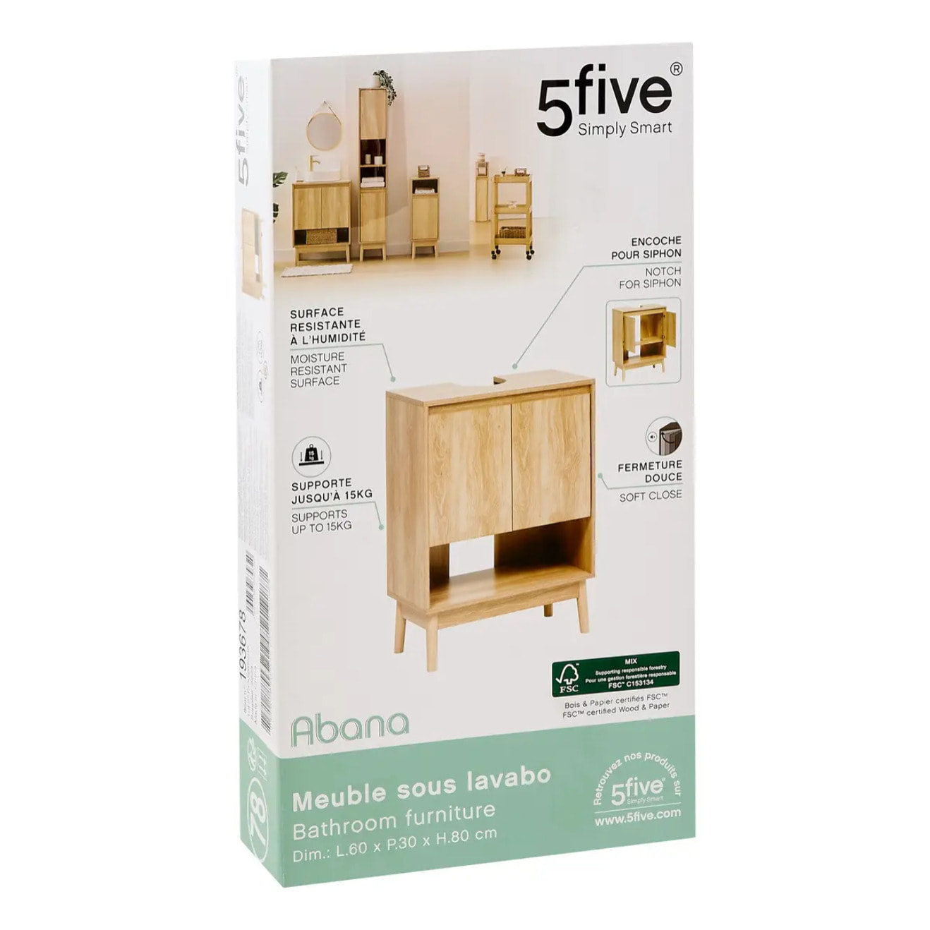 Meuble sous-lavabo Abana 2 portes bois clair