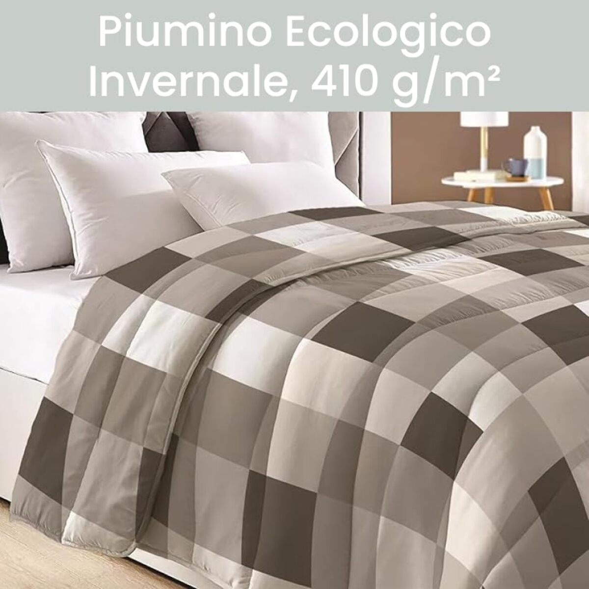 INTRECCI Piumino Matrimoniale, 260 x 260 cm, Piumino Ecologico, Caldo, Invernale, 300 g/m², Anallergico e Antiacaro, Made in Italy, Lavabile in Lavatrice, Soffice, Morbido. Fantasia: Quadri