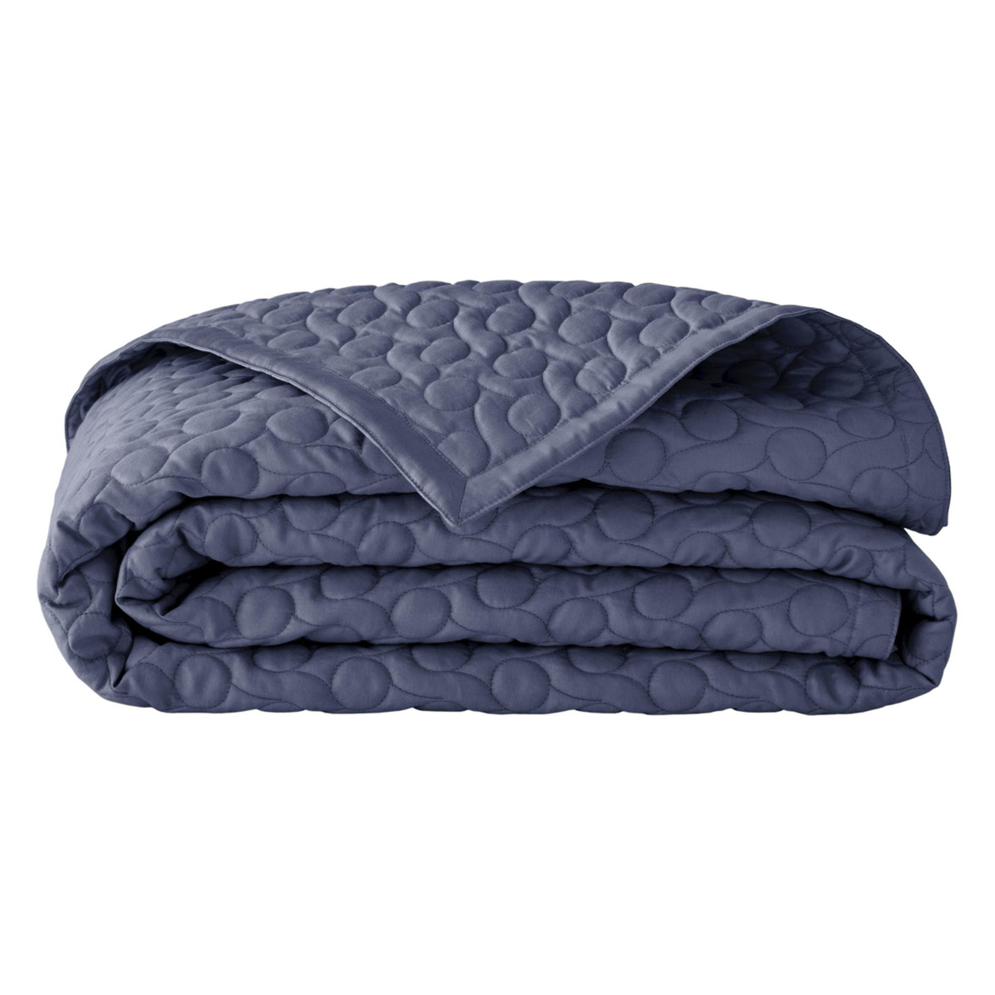 Couvre-lit matelassé uni en satin de coton bio, POESIE, Bleu