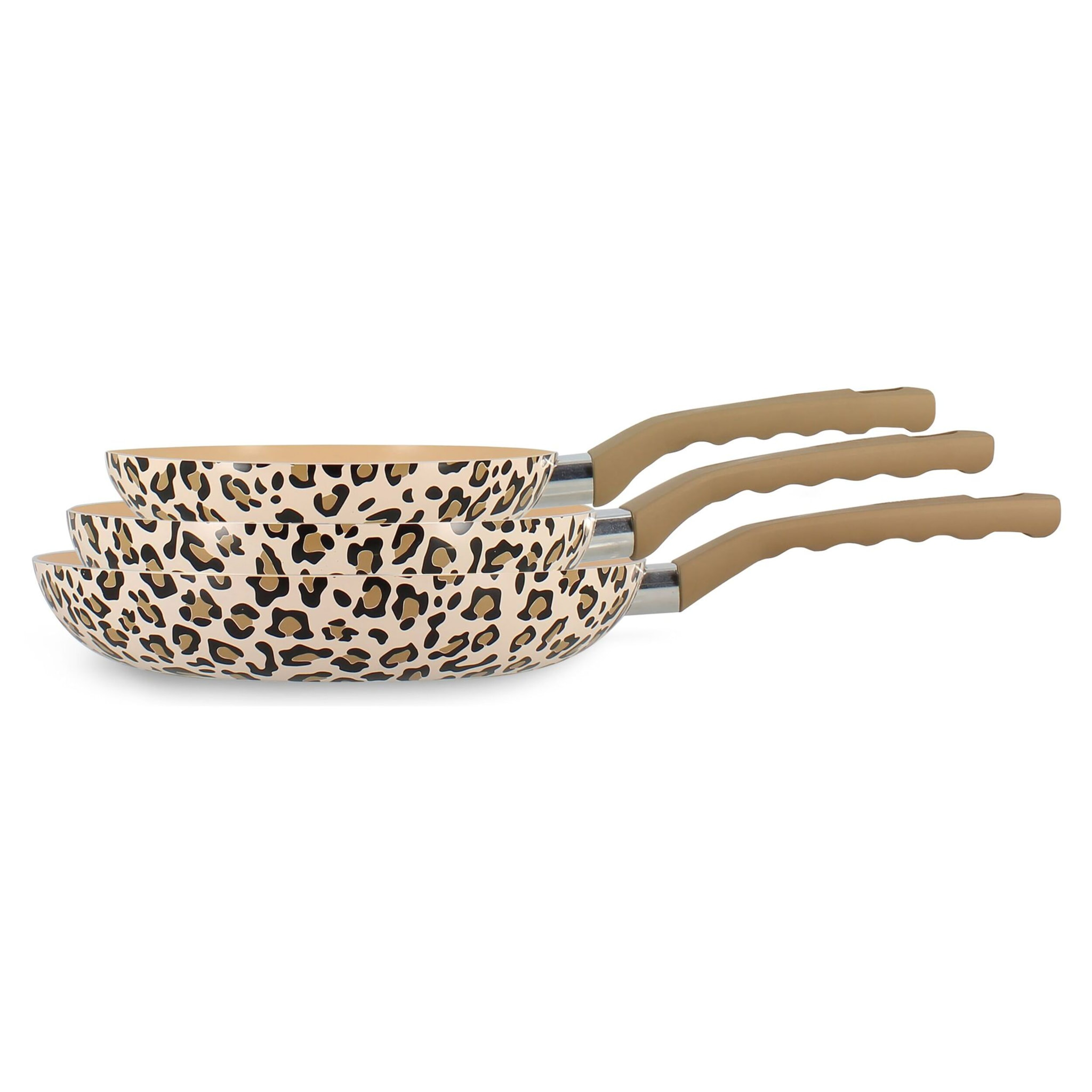 Lot de 3 poêles en aluminium recyclé motif léopard LEOPARD
