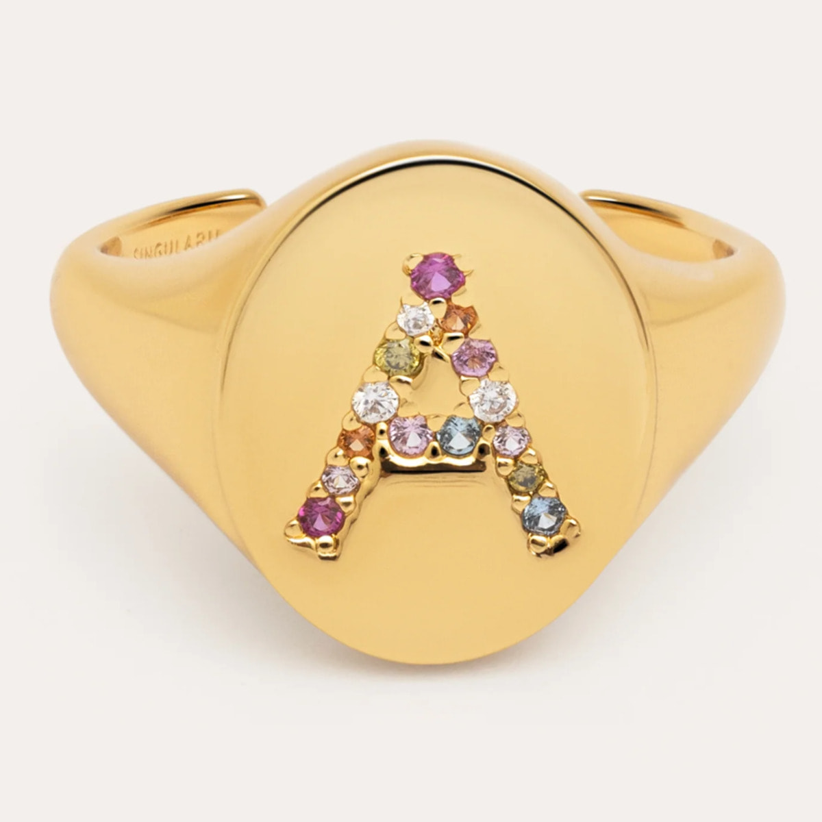 Anillo Personalizado Signet Letter Colors Baño Oro