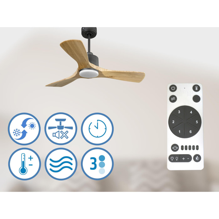 Ventilador de techo Reversible Termostato Dimable Wifi Motor DC Techos Inclinados Mando a Distancia Luz tres tonos Hypersilence Memoria RarotongaD106C03LED67826 PURLINE