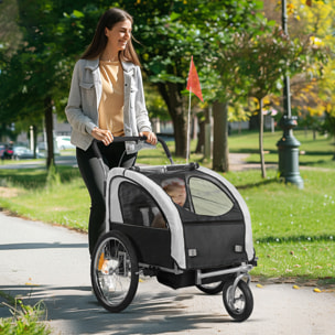Remorque vélo jogger 2 en 1 enfant drapeau roue avant pivotante réflecteurs barre d'attelage inclus noir blanc