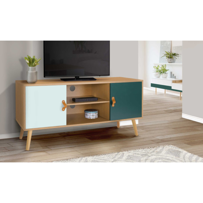 Meuble TV Aria 2 portes vert clair et foncé L113cm
