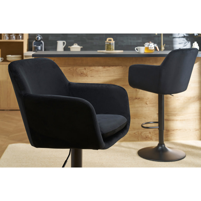 Tabourets de bar réglables en velours noir et métal (lot de 2) AMIKA