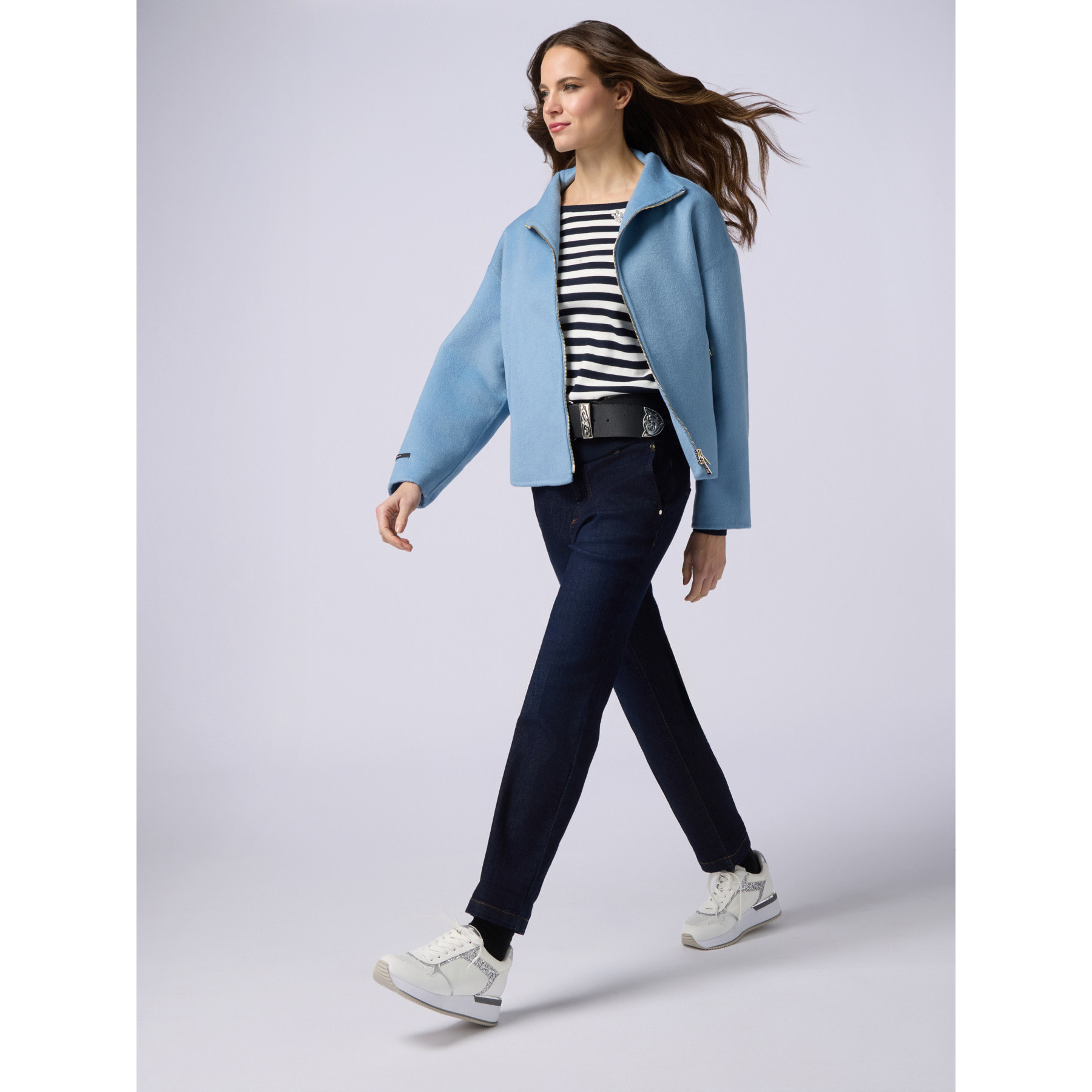 Oltre - Vaqueros chinos en denim desgastado - Azul