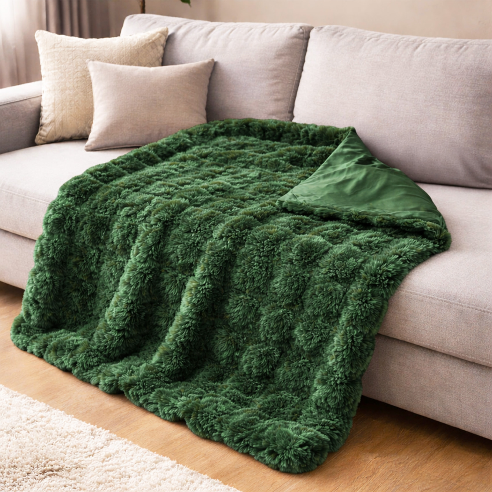 Plaid ultra doux 700 g/m²  - Effet relief bubble - Vert sapin