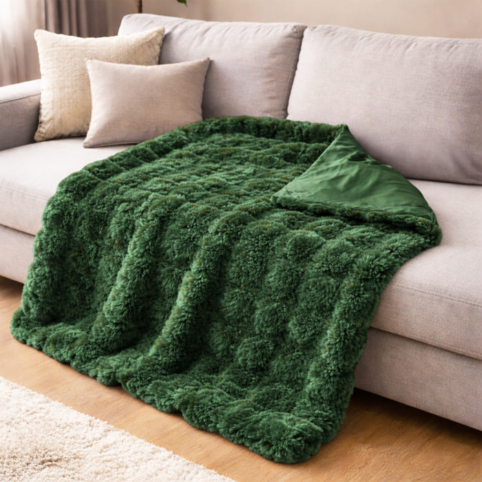 Plaid ultra doux 700 g/m²  - Effet relief bubble - Vert sapin