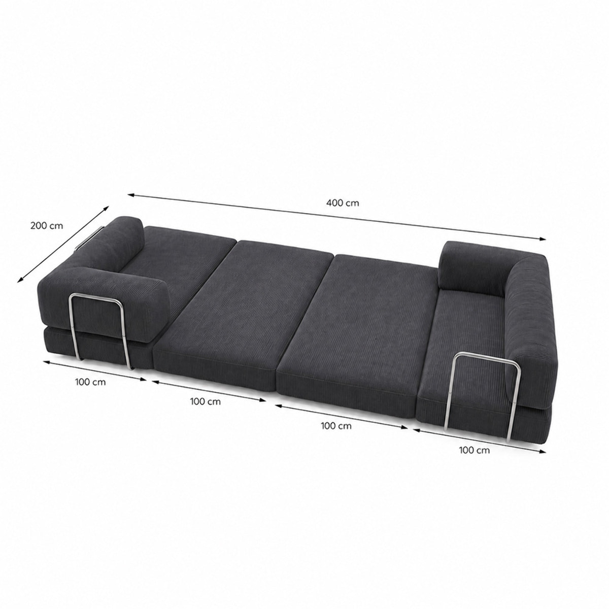 Canapé compressé convertible 5 places à mémoire de forme en velours côtelé gris foncé MELLOW