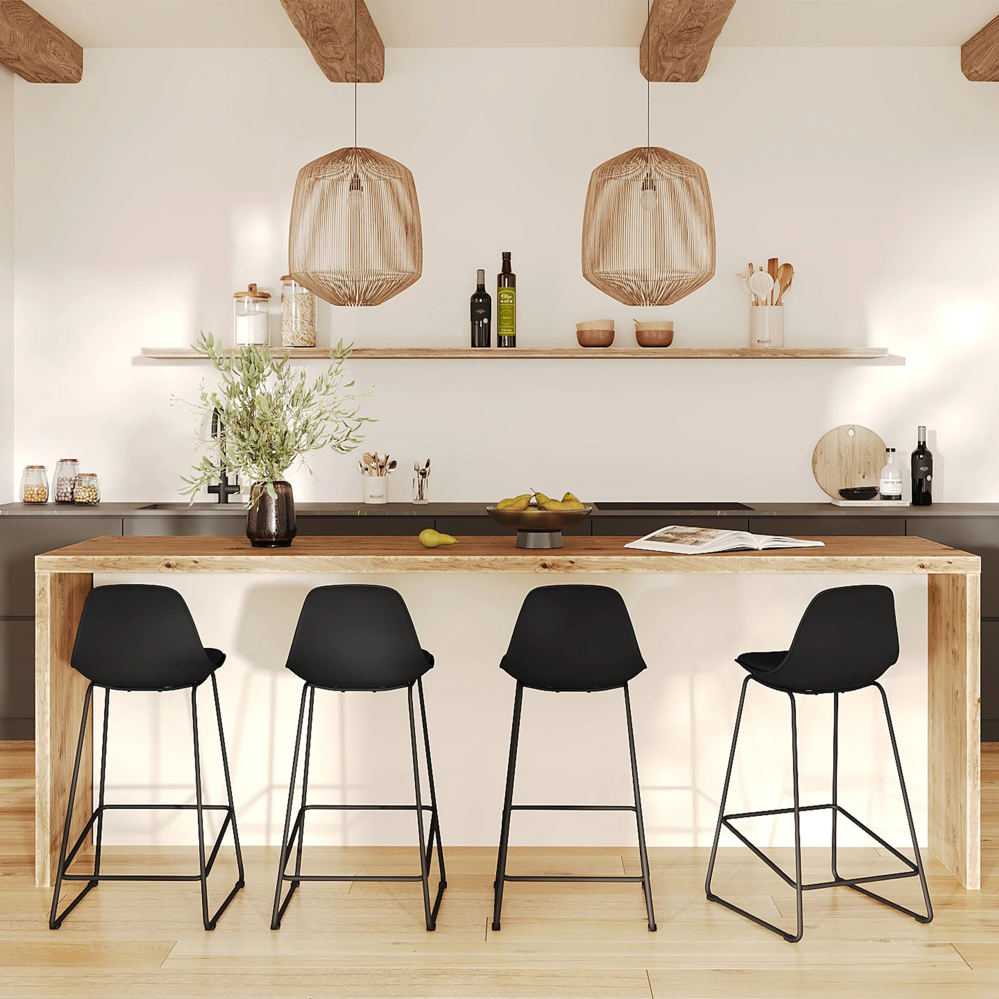 Lot de 2 chaises pour îlot central 65 cm noires - Leni