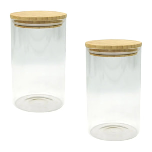 Ensemble de 2 Boîtes de conservation en verre 1,15L avec couvercle en Bambou Fackelmann Eco Friendly
