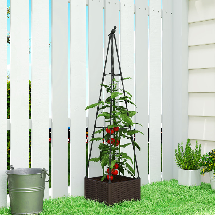 Jardinera con Enrejado Metálico, Jardinera Exterior para Plantas Trepadoras, Maceta de PP con Orificios de Drenaje y Tapones, Macetero Elevado para Jardín, Patio, 40x40x175 cm, Negro