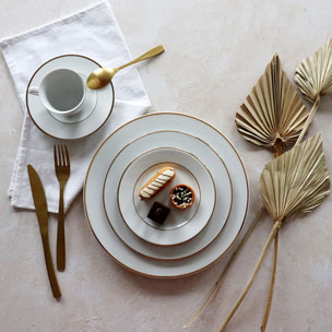 Lot de 6 assiettes à dessert 20,5cm en porcelaine blanche et filet or CLASSIC FILET OR