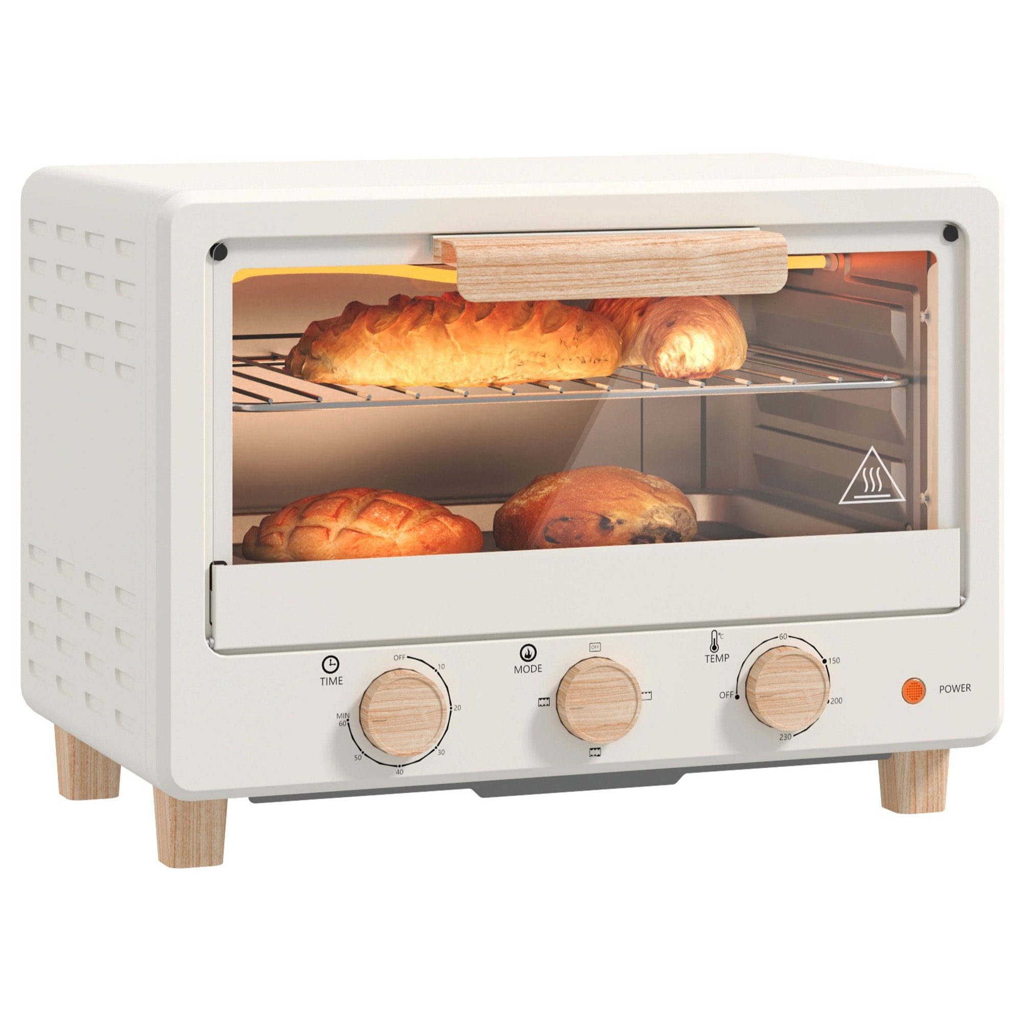 Horno Eléctrico de Sobremesa Horno Sobremesa de 16L 1400W Horno Eléctrico con Puerta de Vidrio Temporizador y Temperatura Ajustables hasta 230℃ Crema
