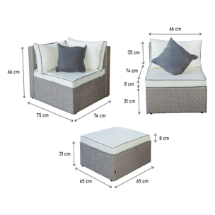 Salon de jardin bas en résine tressée "Kuba" - 3 places - Gris