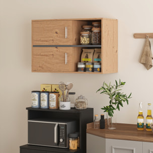 Mueble Auxiliar de Baño Armario de Baño de Pared con Compartimentos Abiertos y 2 Puertas Mueble de Baño Moderno para Cocina Entrada 80x35x57,5 cm Natural