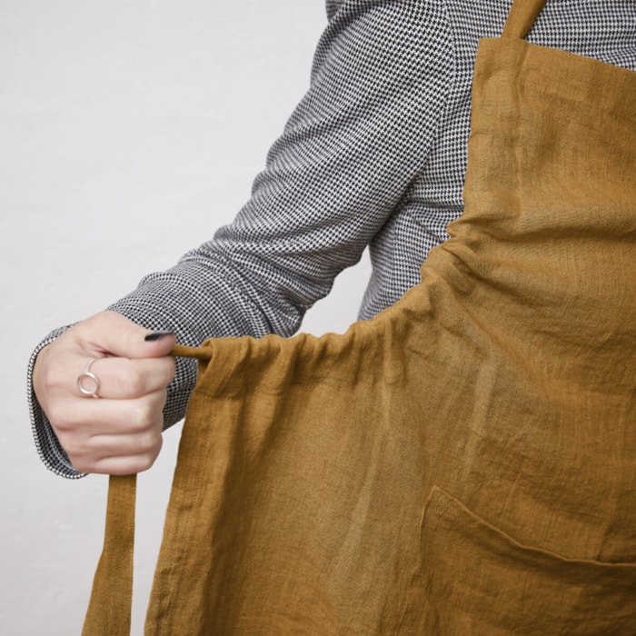 Tablier de Chef ajustable "Soline" 70 x 85 cm Lin lavé - Couleur: Soline Caramel