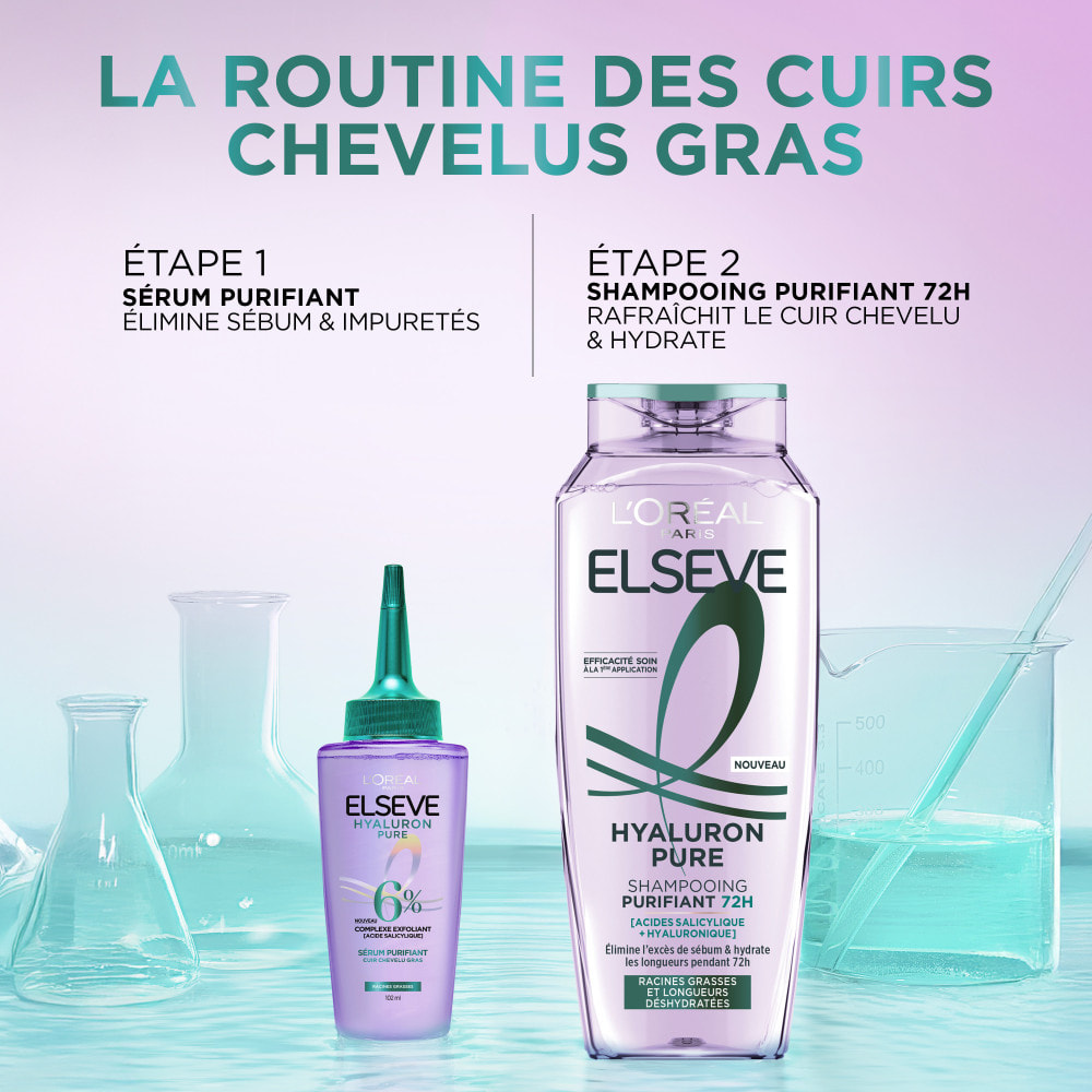 Lot de 12 - L'Oréal Paris Elseve Hyaluron Pure Shampooing Purifiant 72H 300ml