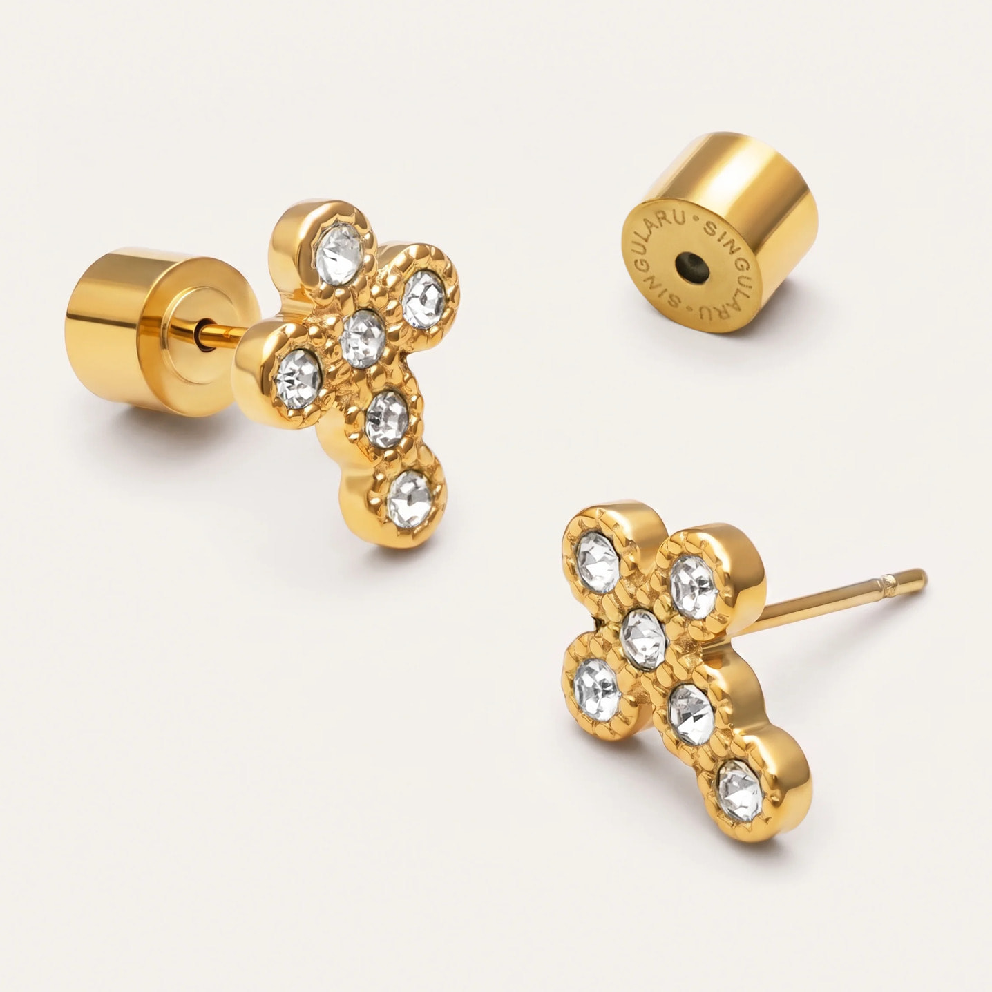 Pendientes Cruz Sparks Acero Baño Oro