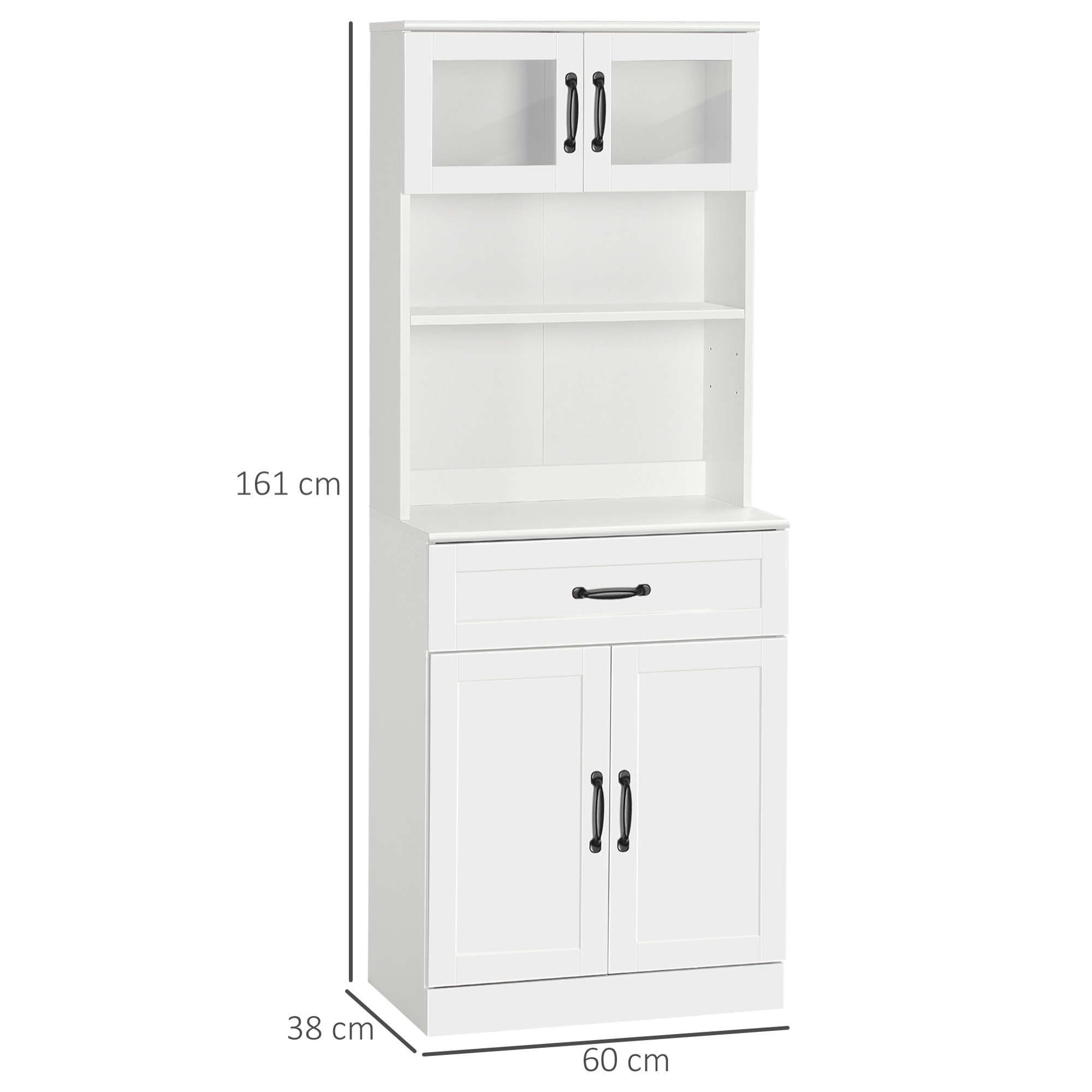 Alacena de Cocina Mueble Buffet de Cocina con 4 Puertas Cajón y Estantes Ajustables para Salón Comedor Estilo Moderno 60x38x161 cm Blanco