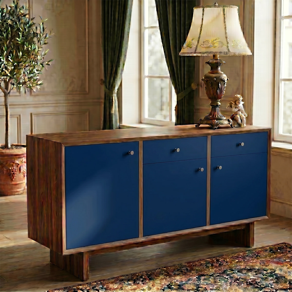 Rouleau adhésif décoratif Vinyle au Mètre - Bleu fonce - Sticker Lavable Imperméable Mur Cuisine Meubles
