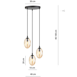 Lampada a sospensione Astral in acciaio nero e vetro ambra