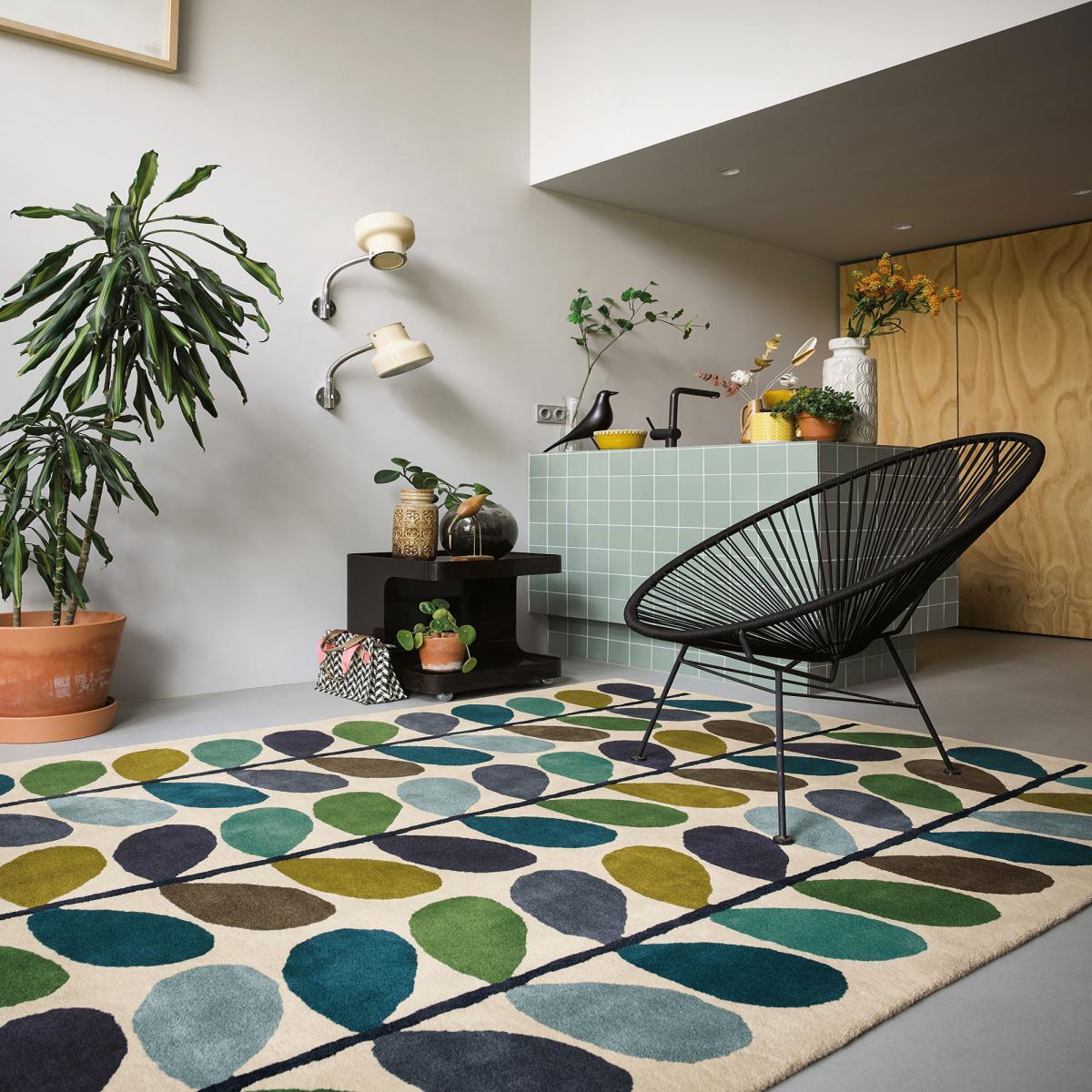 Tapis salon et chambre fait à la main en laine motif seventies GUXE