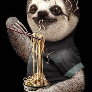 Affiche enfant repas de paresseux  Affiche + cadre en bois - Chêne