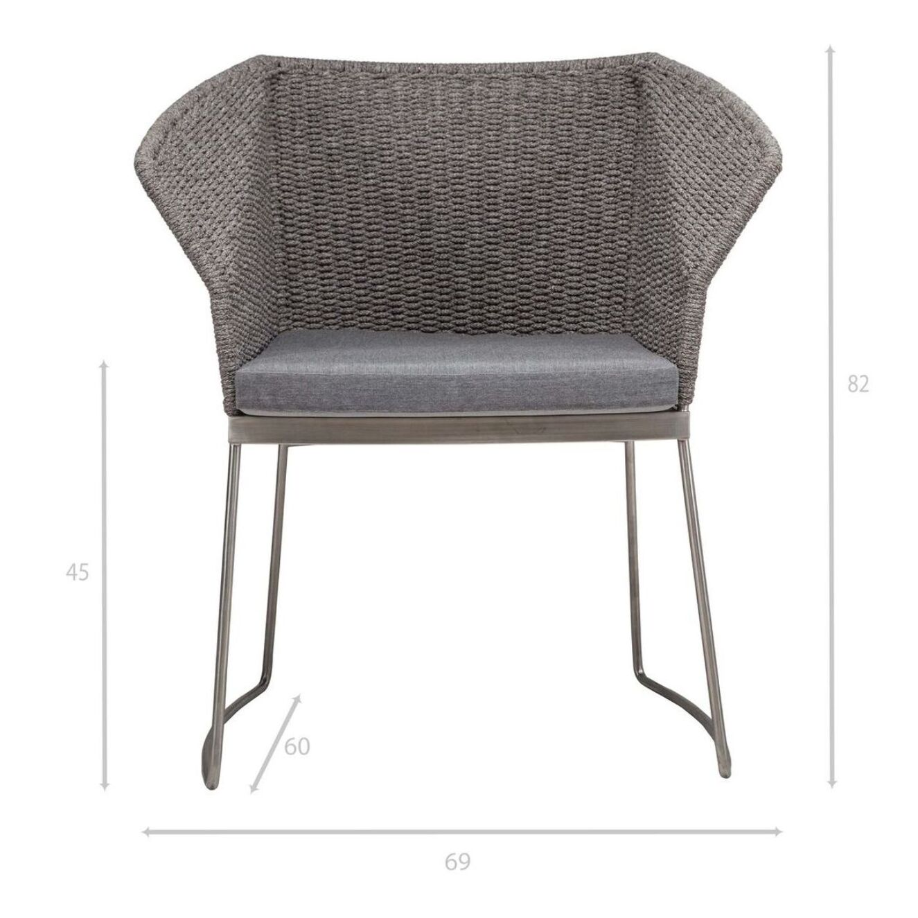 FAUTEUIL DE TABLE EN CORDE+PIEDS INOX/COUSSIN SUNBRELLA69X60X82 PAOPAO