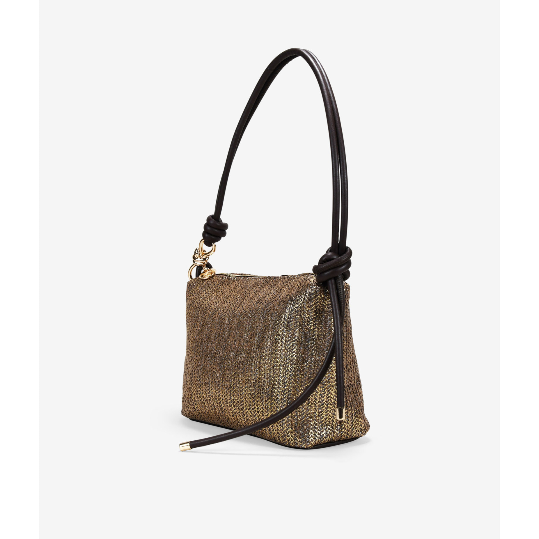 Bolso de hombro marrón metalizado en rafia