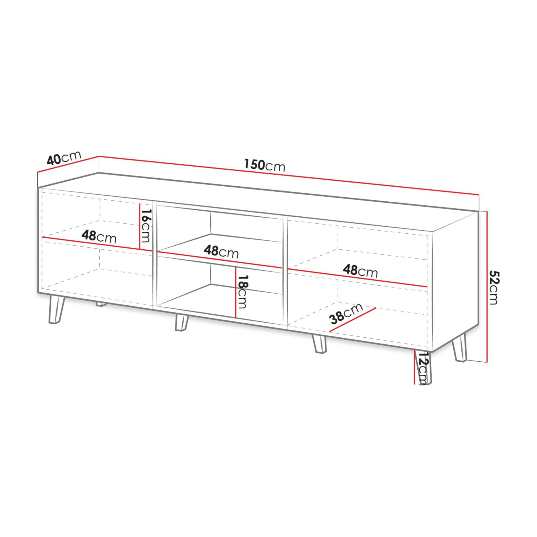 Sanna - meuble TV - 2 portes et 2 niches - 150 cm - Noir