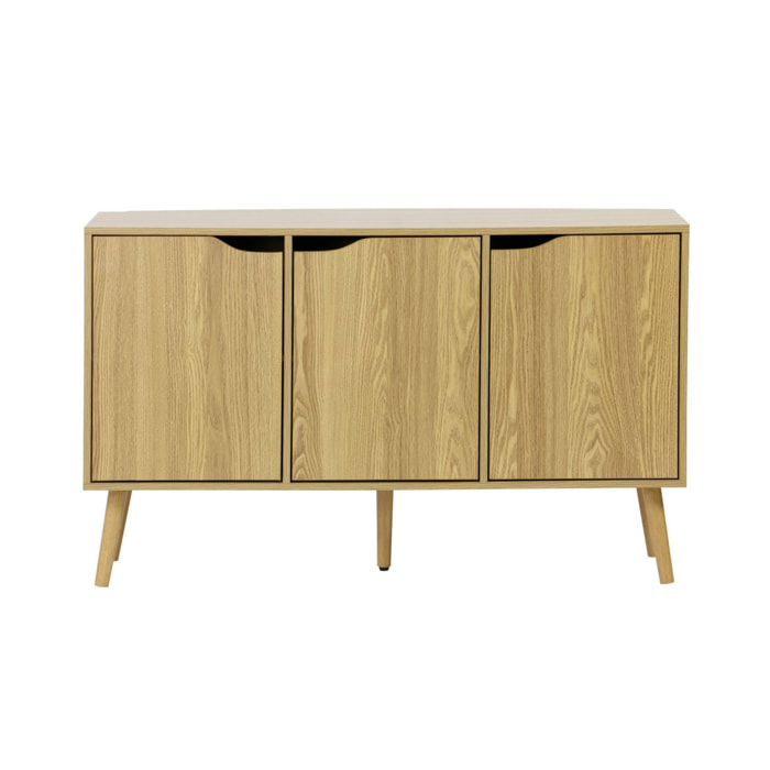 Buffet de rangement effet frêne 3 portes et 3 étagères. buffet bas. 120cm