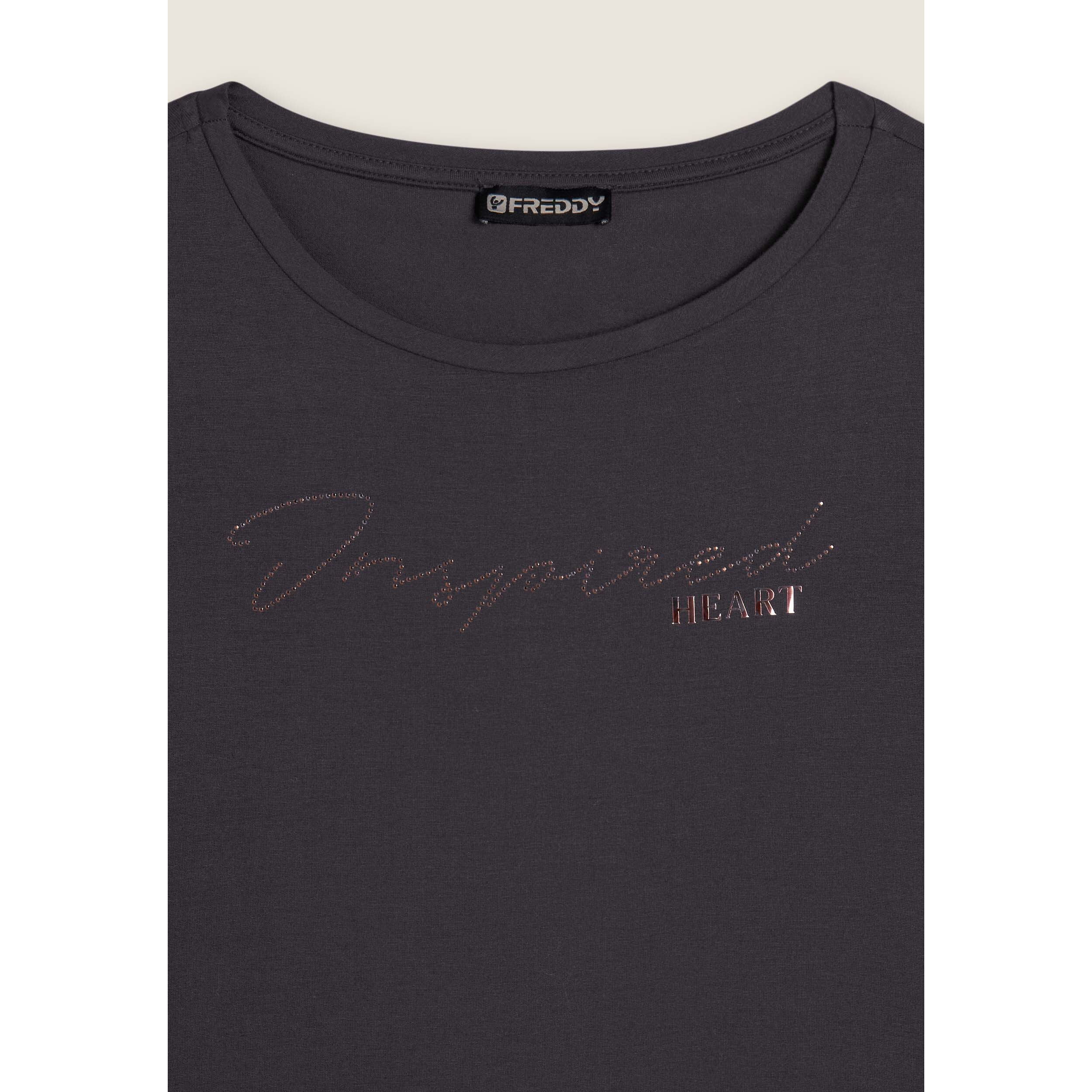 T-shirt donna con grafica in strass e logo sul fondo