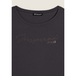 T-shirt donna con grafica in strass e logo sul fondo